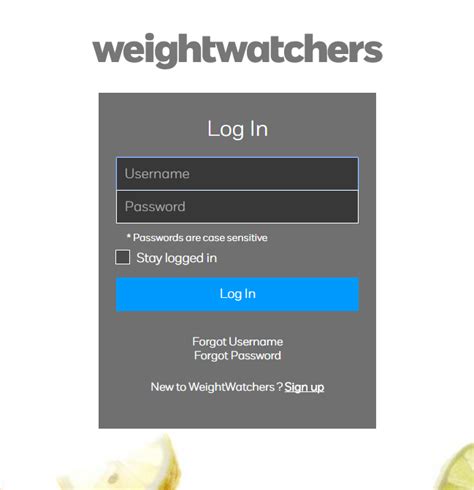 weight watchers login page